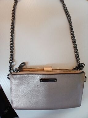 REBECCA MINKOFF Rose Gold  Metallic LEATHER Crossbody Wallet, Chain Strap